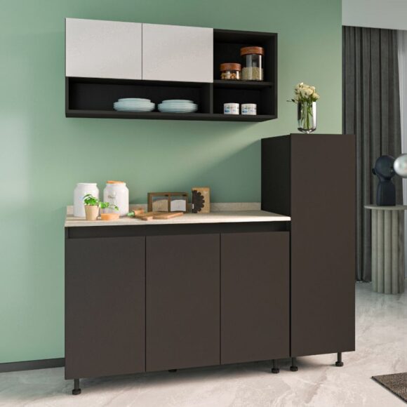 مطبخ كونتر اسود وابيض 160سم . kit-11