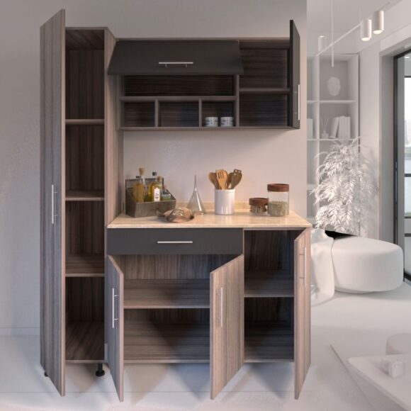 ⁦مطبخ كونتر خشبي غامق واسود 160سم . kit-17⁩ - الصورة ⁦2⁩